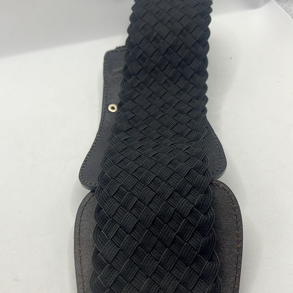 VTG Chico leather braid elastic black belt with enamel buckle size M statement - Picture 6 of 15